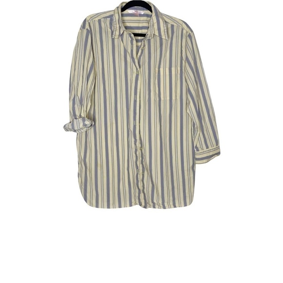 VICTORIA’S Secret yellow striped, oversized buttoned down shirt. - Picture 1 of 6